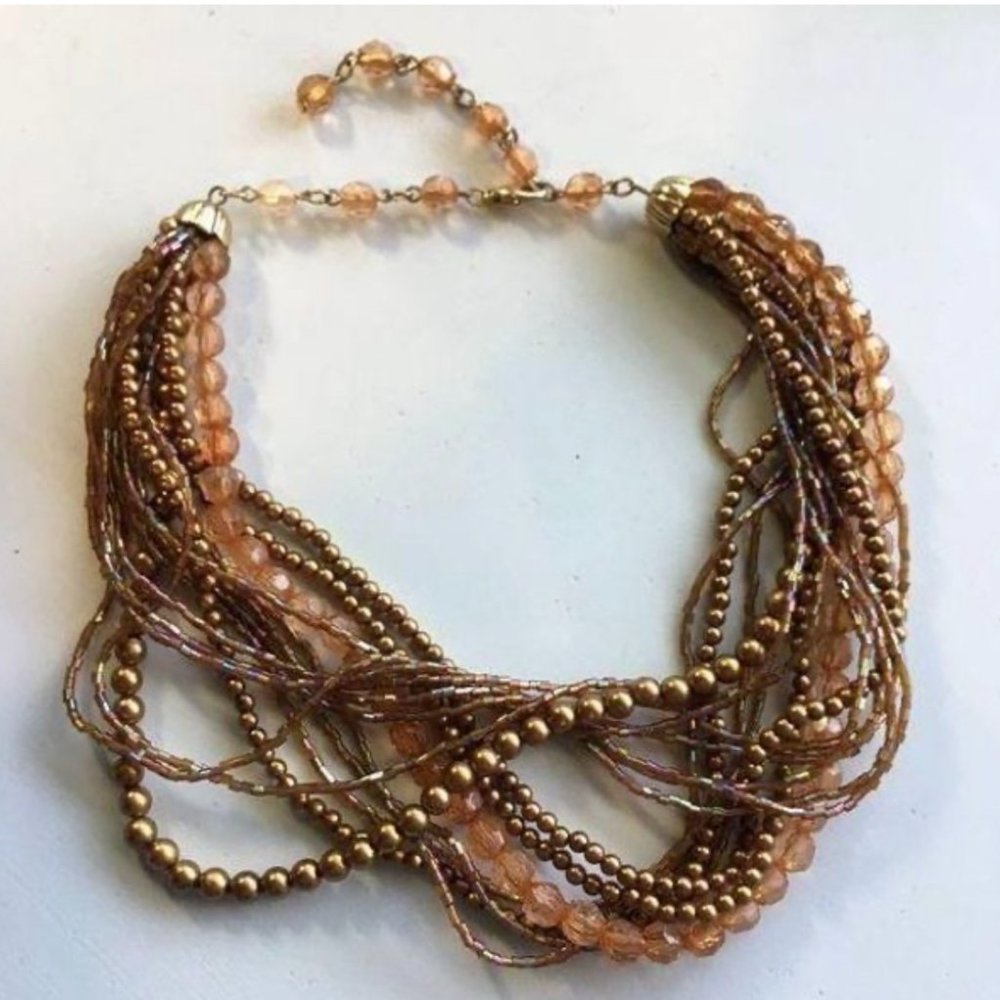 Gorgeous Multi Strand Necklace in Brown Copper Amber Root Beer Colors